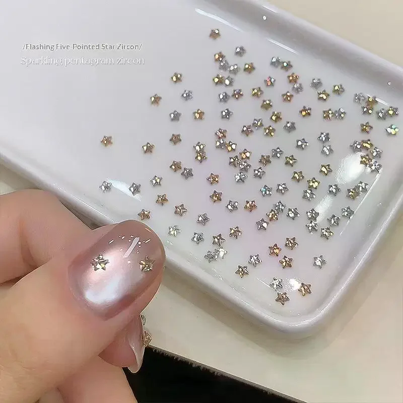 50Pcs Star Zircon Nail Rhinestone Nail Art Charm Sparkle 3D Nail Rivet Flat Bottom Nail Decoration Parts DIY Manicure