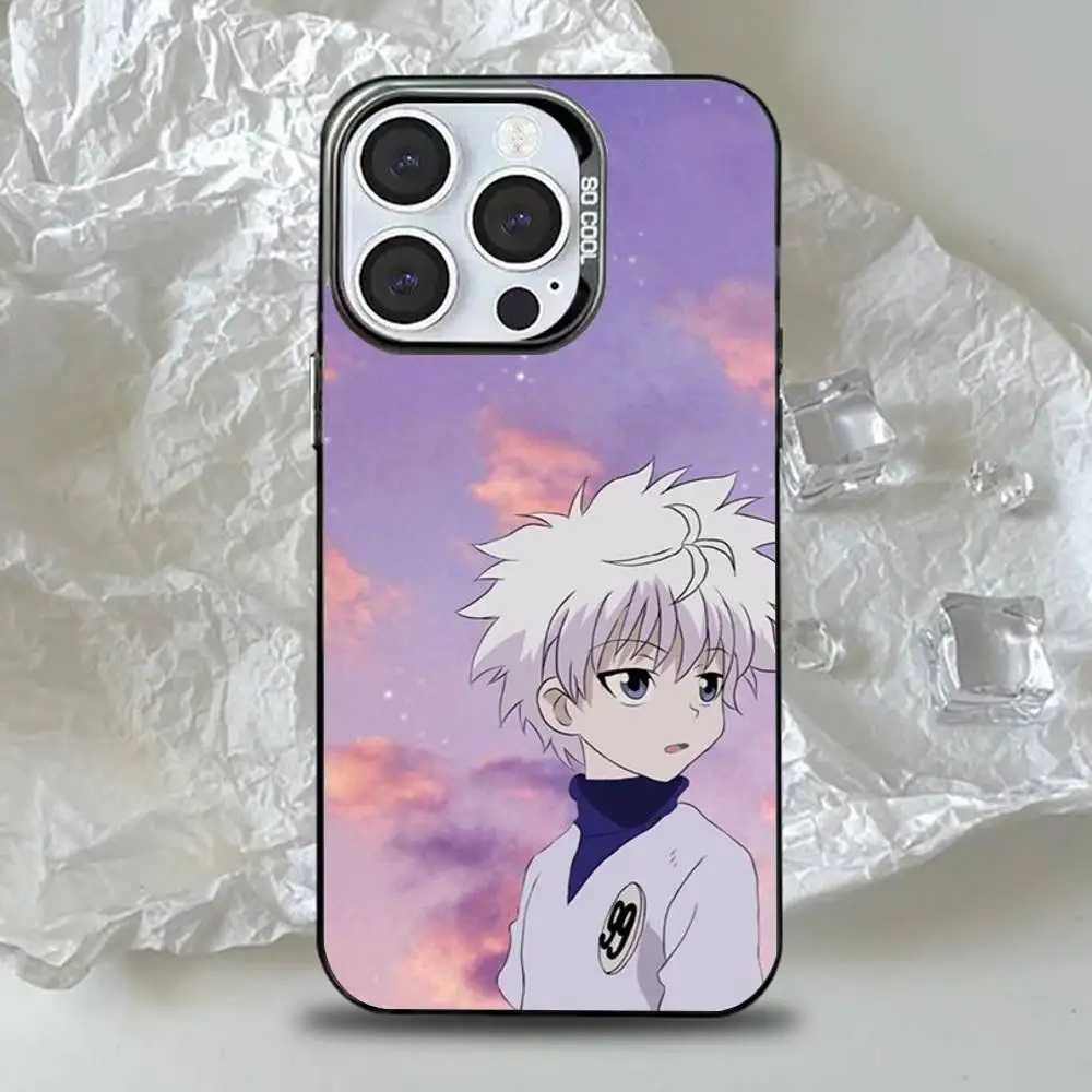 เคสโทรศัพท์ลายอนิเมะ H-Hunter K-Killua สำหรับ iPhone 16,15,14,13,12,11,Pro,Max,Plus,Mini,XS,SE ป้องกันการตกกระแทก สีดำด้าน ขอบแข็ง
