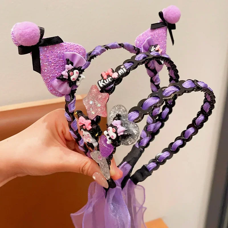 Kinder haar zubehör Kuromi Perücke Stirnband Mode niedlichen kleinen Prinzessin Cartoon Stirnband Prinzessin süß cool Baby Geflecht