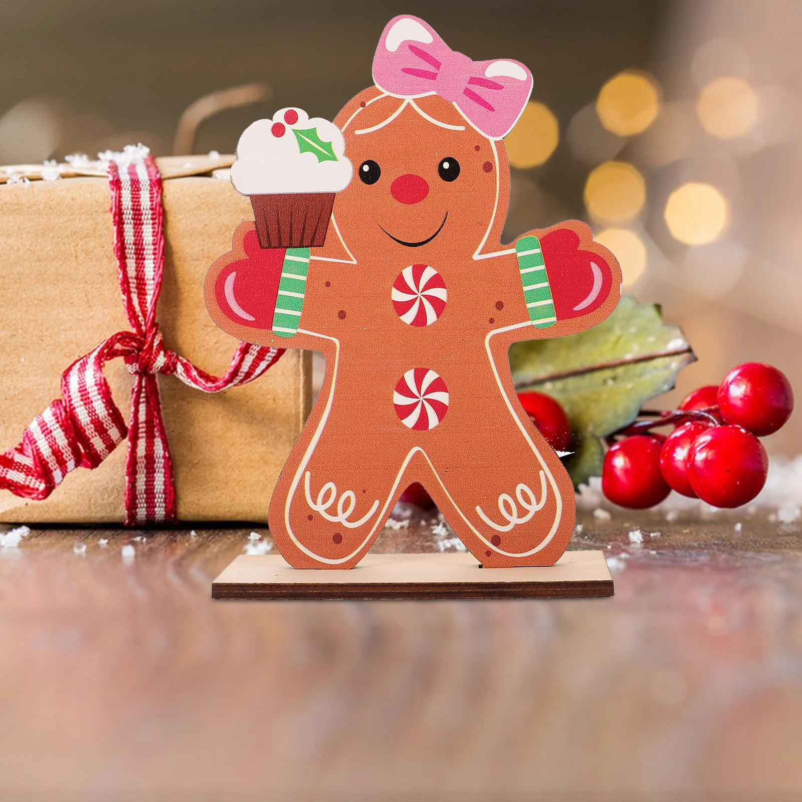 

2pcs Wooden Man Ornaments Lollipop Design Holiday Decor Christmas Tree Decoration Home Office Festive Centerpiece Mini