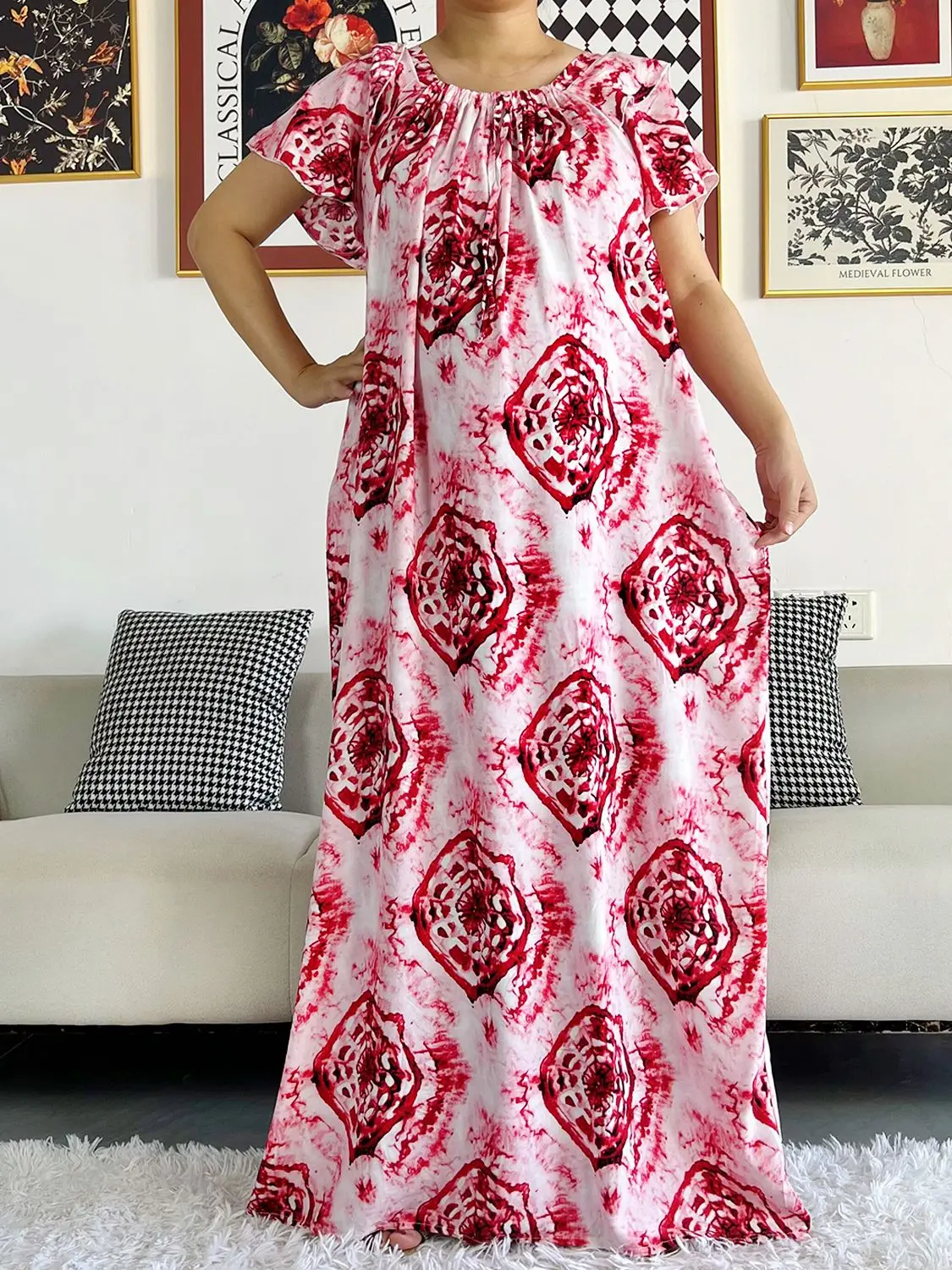 Neue Sommer Afrikanische Baumwolle Abaya Tie-gefärbt Floral Kurzarm Lose Stil Dashiki Dubai Streifen Lange Dame Kleider Für dame