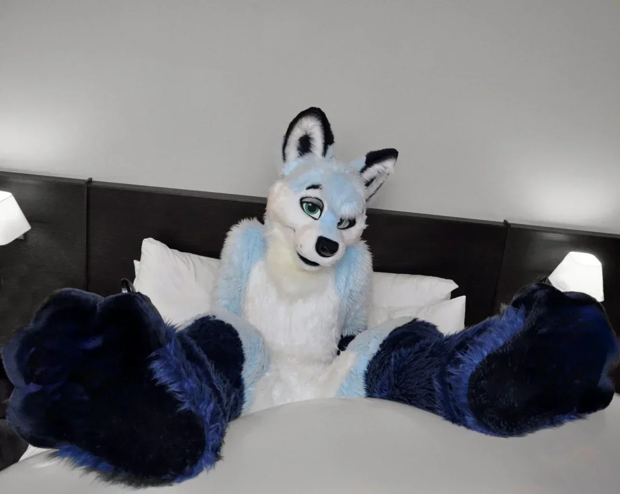 Adult Blue White Husky Dog Fursuit Mascot Costume Long Fur Furry Wolf Fox Cartoon Character Suit for Real Play Show