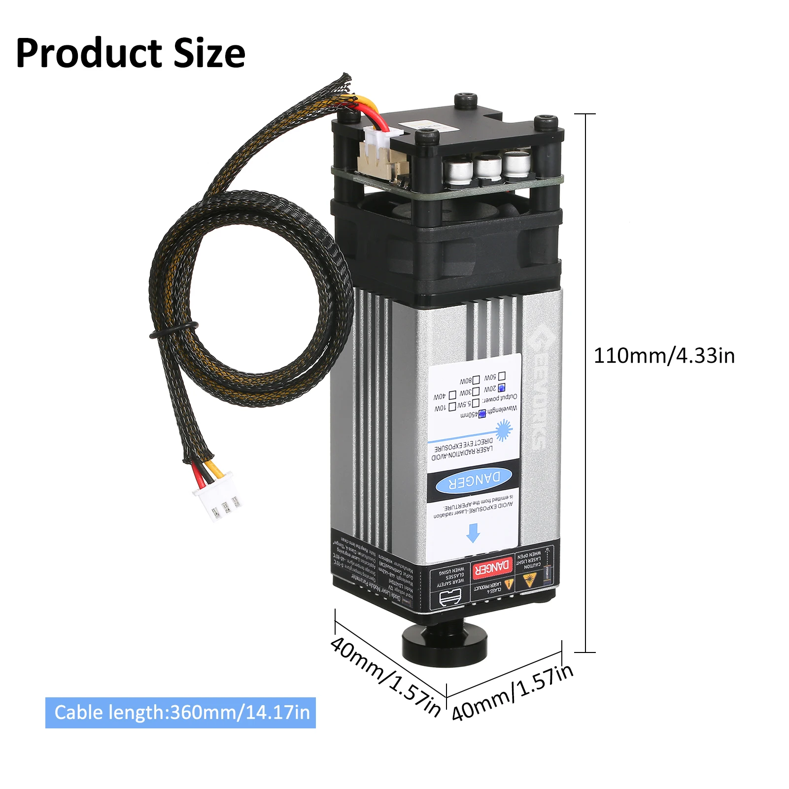 20W 450nm Laser Head Adjustable Focal Laser Cutting Module Laser Engraving Machine Accessories Aluminium Alloy Shell