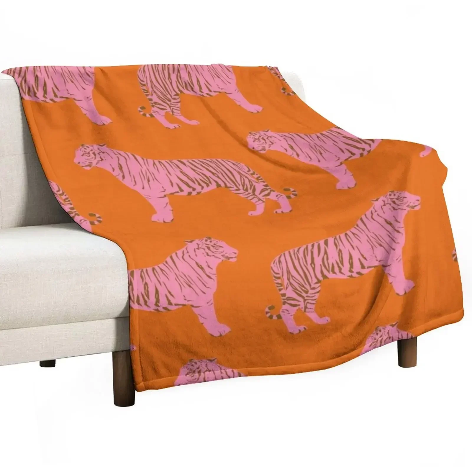 Tiger Pattern in Pink and Orange Throw Blanket Flannels For Sofa Thin valentine gift ideas Decorative Sofa Blankets