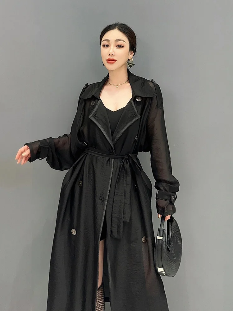 Fashion Women's Windbreaker Notched Collar Long Sleeve Button Solid Color Translucency Trench Coats 2025 New Clothing