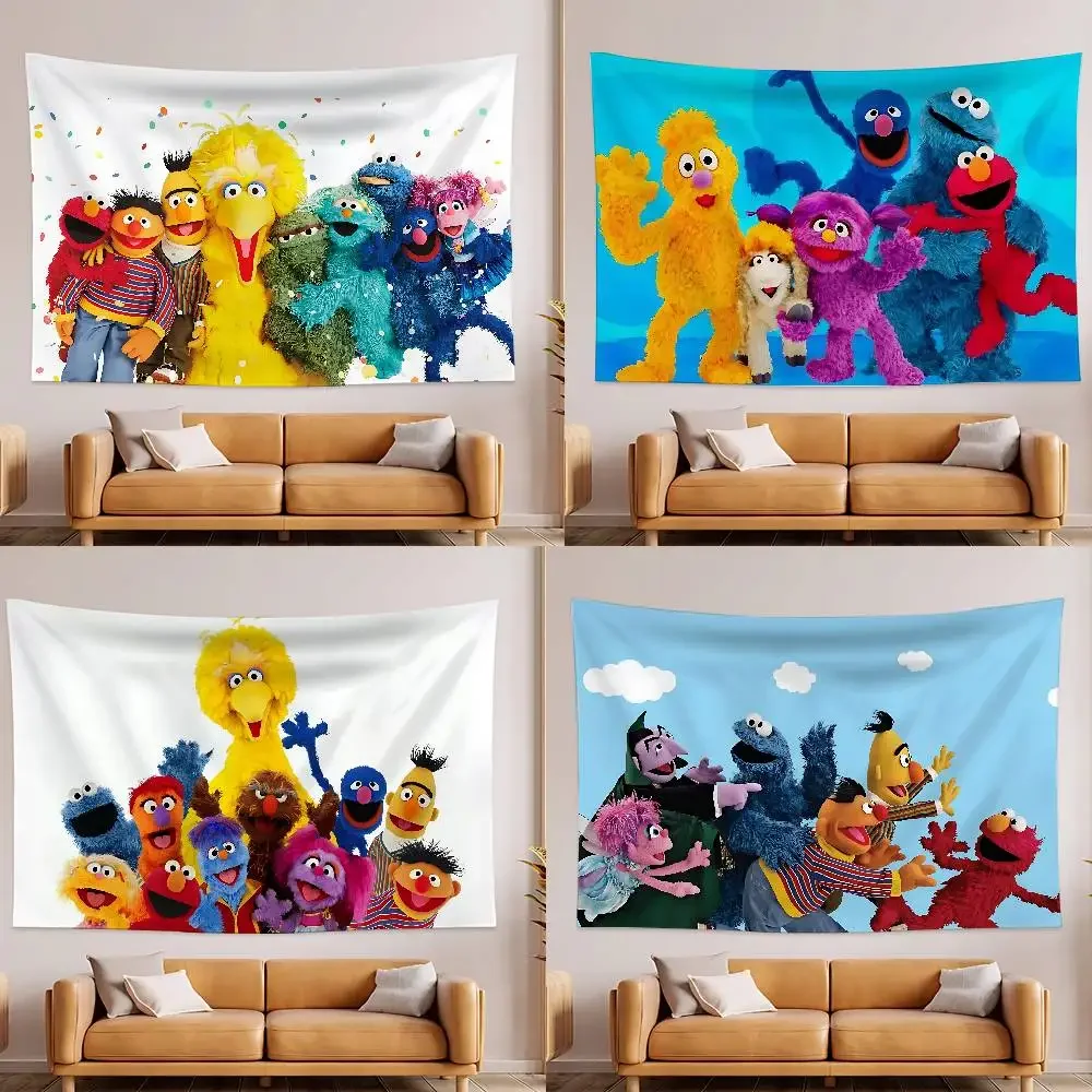 S-Sesame S-Street Tapestry Wall Hanging Tapestry Art Deco Blanket Curtain Hanging At Home Bedroom Living Room Decor