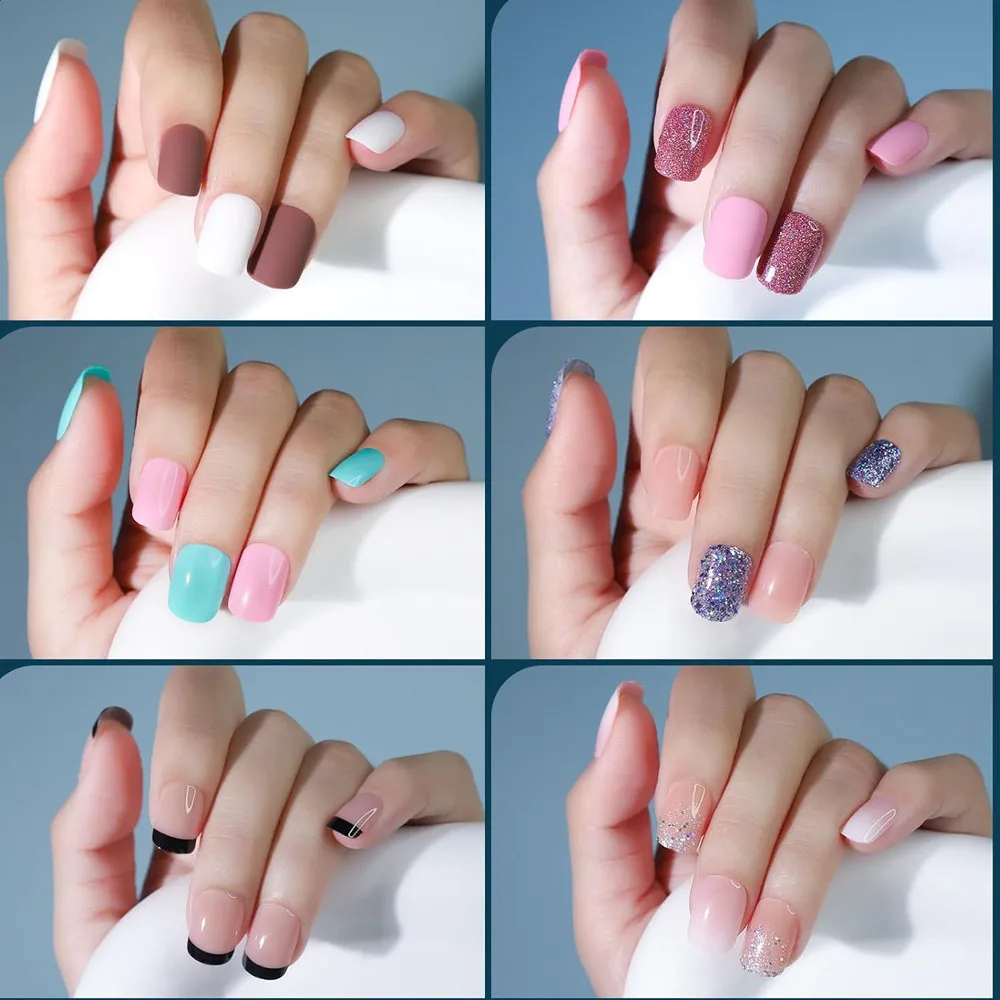 24 couleurs 576 pièces paillettes courtes rondes presse sur les ongles mat et brillant couverture complète faux ongles conseils Simple pointe française faux bout des doigts Boxe