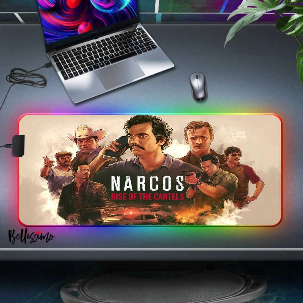 

XXL RGB Mouse Pad Narcos TV Series Pablo Escobar Anime Game Large Rubber Mousepad No-slip with Backlit Mausepad LED Deskmat Gift