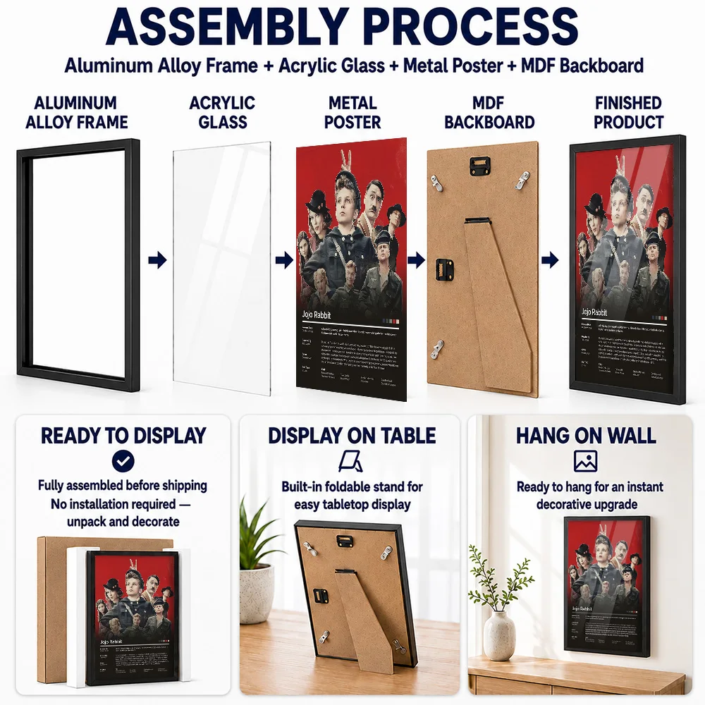Jojo Rabbit Movie Framed Aluminum Metal Poster Customized Screen Tribute Wall Art Designed For Media Room And Collector Gift