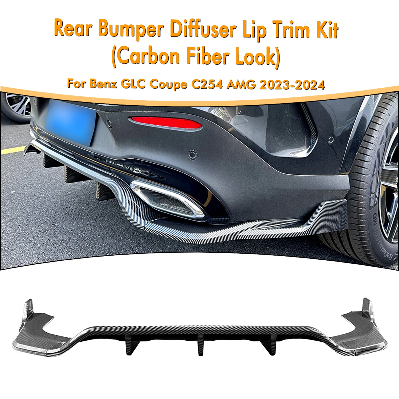 

For Mercedes Benz GLC Coupe C254 GLC260 GLC300 2023-24 Rear Bumper Diffuser Lip Carbon Fiber Look/Gloss Black Boot Spoiler Plate