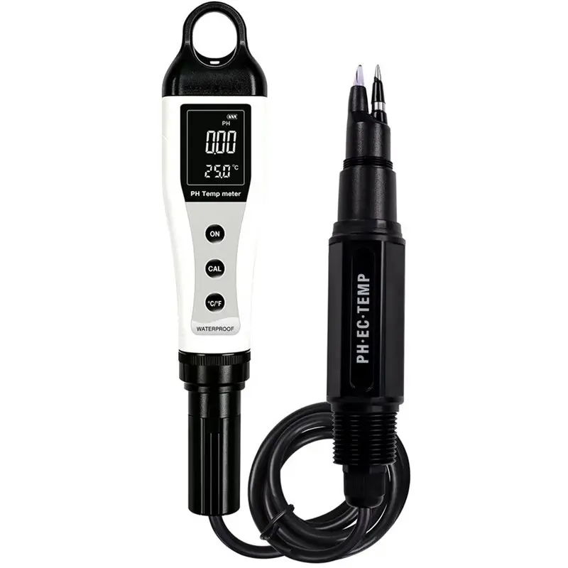ABYN-3In1 PH EC Temperature Meter, Digital PH & EC Conductivity Tester With Detachable Probe, For Hydroponics, Garden Soil