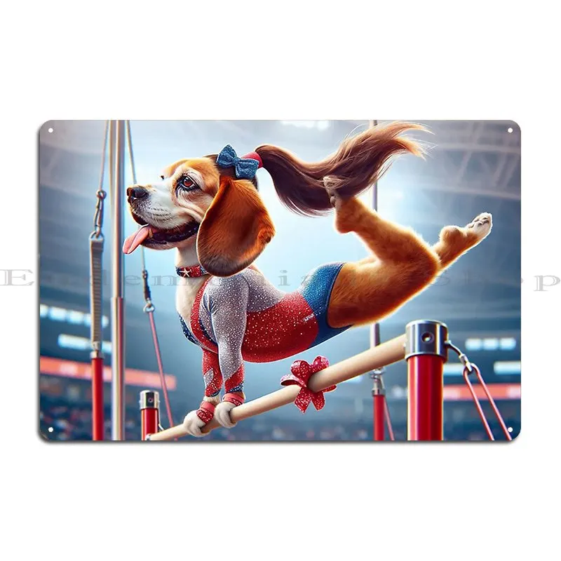 Beagle Celebrity Gymnast Competing Metal Plaque Poster Funny Cinema Vintage Personalized Designer Tin Sign Poster