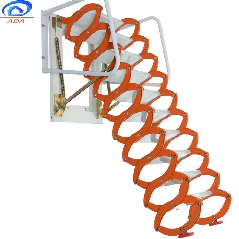 Compact Aluminium Alloy Garage Pull Down Collapsible Wall Mounted Telescoping Folding Attic Ladder