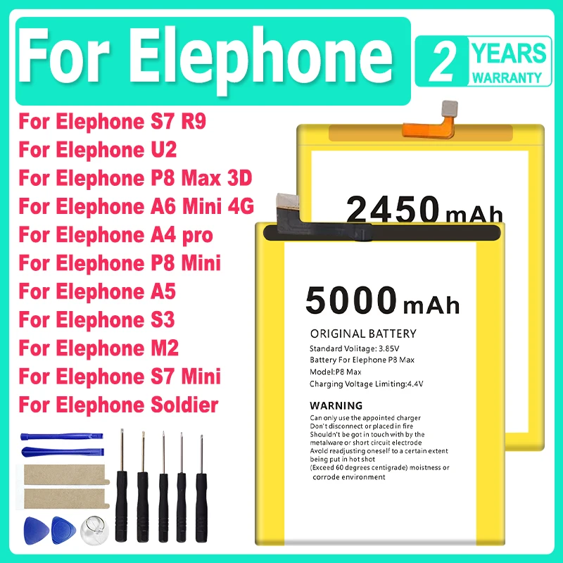 For ElephoneS7 Mini ElephoneU2 ElephoneSoldier Battery For Elephone U2 M2 S3 A4 A5 A6 S7 P8 R9 Soldier Pro Mini Max 3D 4G + Tool