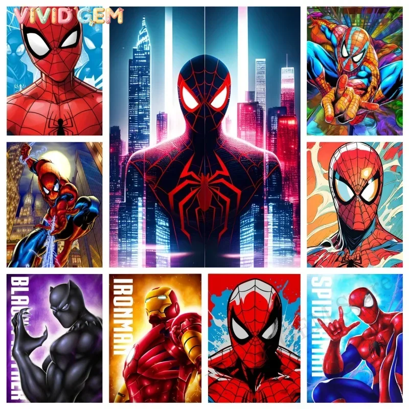 VIVID GEM 5D DIY Diamond Art Painting Kits Super Heroes Spider Man Iron Black Panther Movie Embroidery Cross Stitch Mosaic Hom