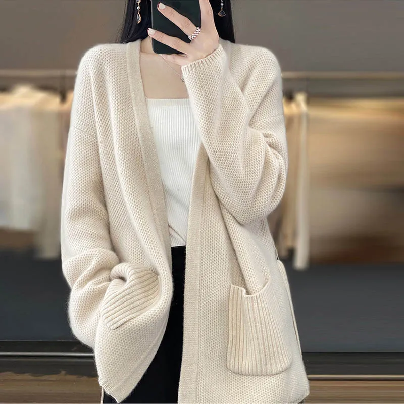 

Autumn Winter Sweater Cardigan Women Belt Loose Lazy Style Wool Knitted Coats Female Solid Simple Soft Fashion Knitwear Tunics