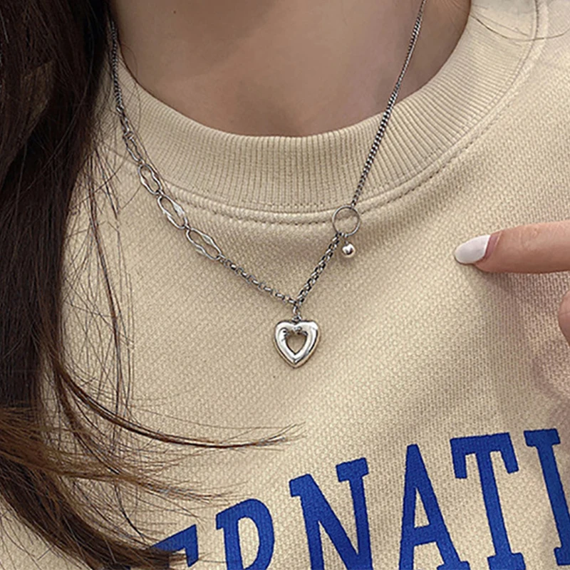 Foxanry Creative Splicing Chain Necklace For Women Girl Vintage Elegant Hip Hop Sweet Minimalist Love Heart Pendant Jewelry Gift