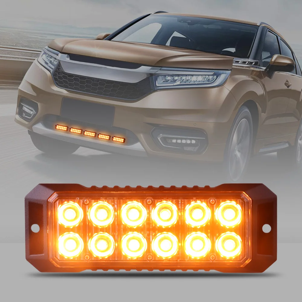 1PCS 12-LED Flashing Strobe Warning Lights for Trucks Car LED Grille Light Head Emergency Beacon Hazard Light Signal lamp 12-24V