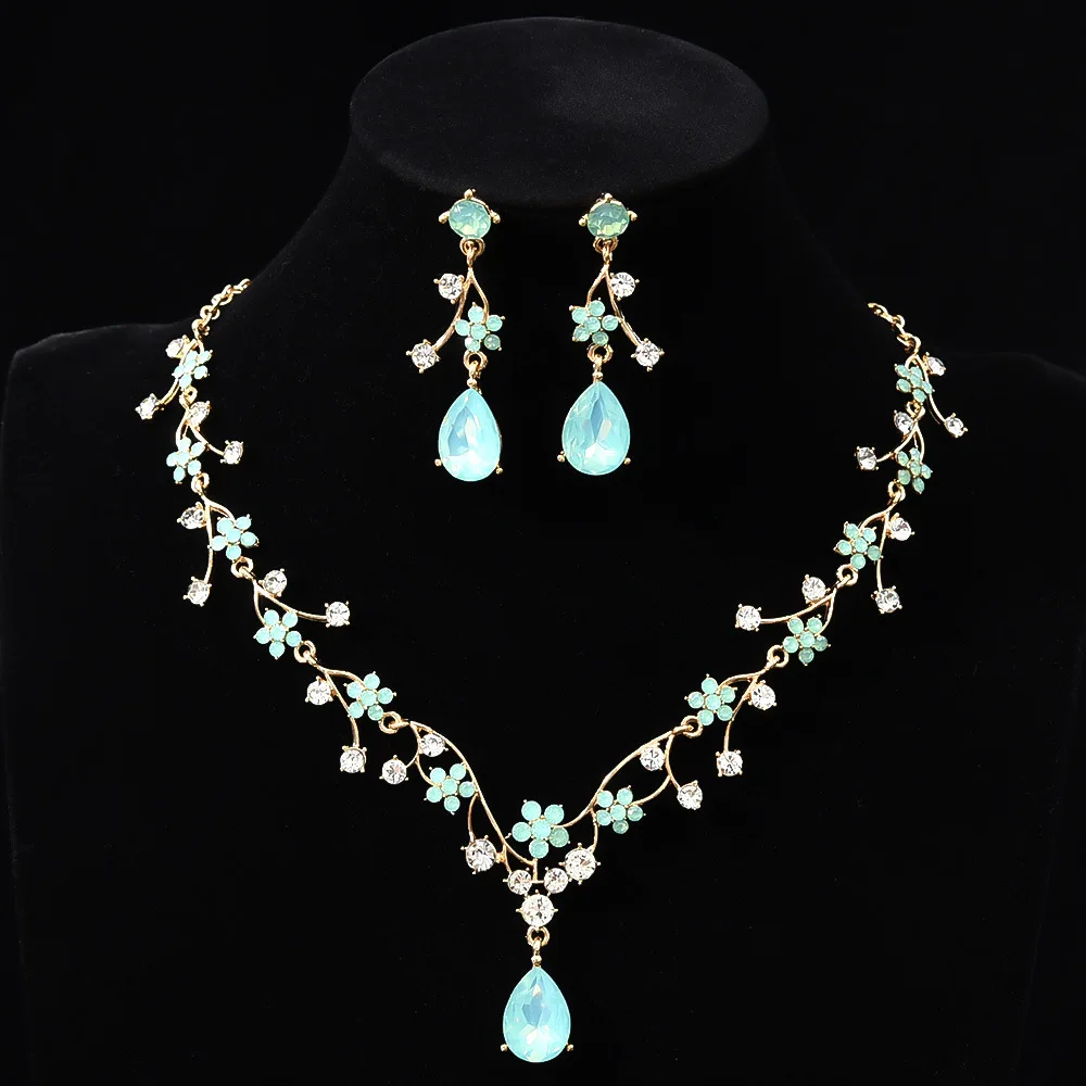 Luxuriöses Zirkon-Blumen-Anhänger Halskette und Ohrringe Schmuckset für Damen, Zierliche Kristall-Tropfen-Ohrringe Accessoires – Detail 1