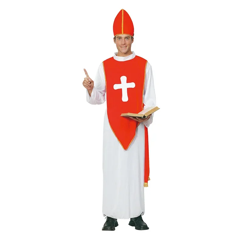 Adult Man Easter Purim Halloween Costume for Men Father Priest Bishop Costumes Christian Pastor Clergyman Cosplay OI8151