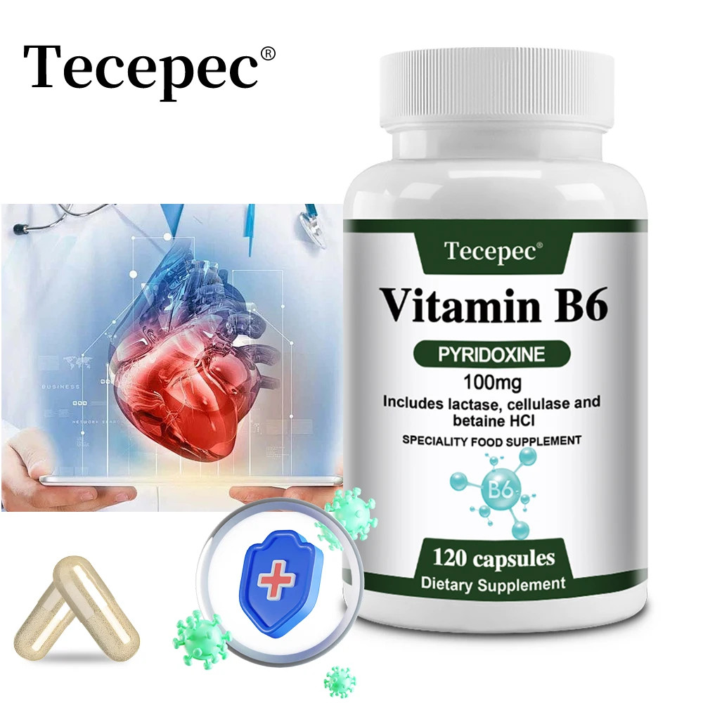 

Vitamin B6 Capsules - Brain Function & Memory, Concentration, Cardiovascular, Skin, Hair, Immune, Non-GMO, Dietary Supplement