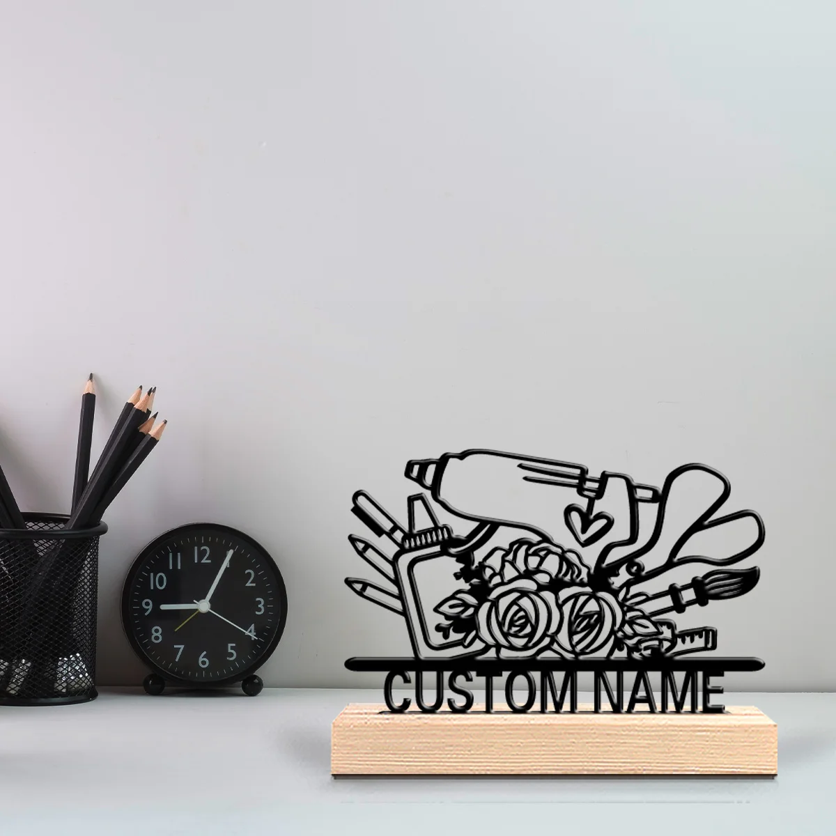 1pc Fun Personalized Custom tailor Metal Statues Botanical Wooden Base Desk Art for Nature Lovers, Office, Zen, Calm Spaces