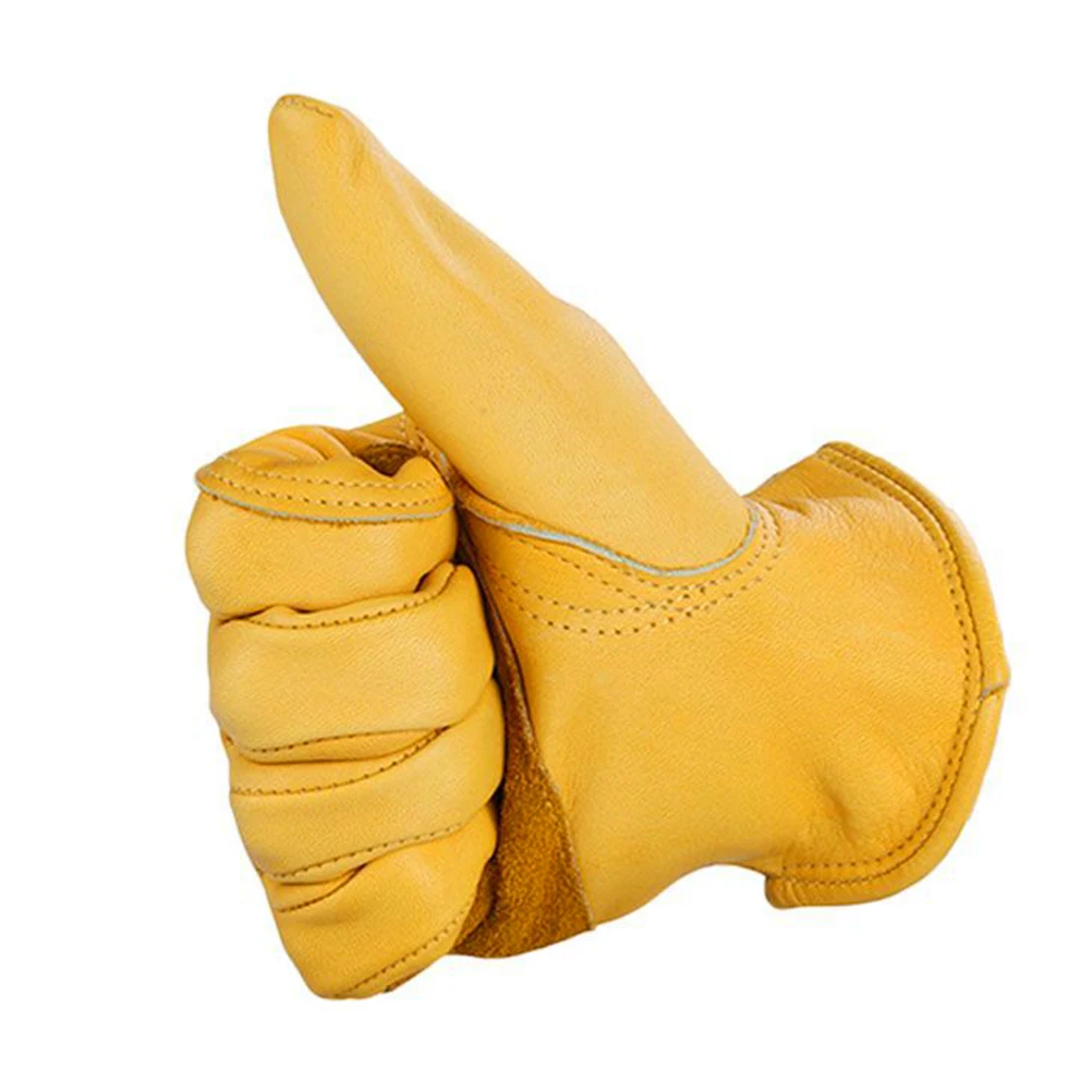 

1 Pair Yellow Gloves Skidproof Labour Protection Cattlehide Anti-Slip Work Gloves Gardening Hand Protection Industrial
