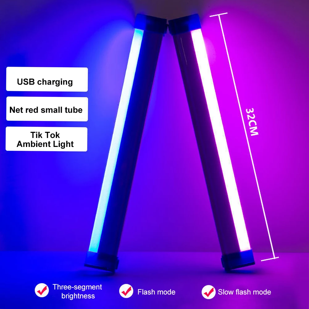 Ledowe światło wypełniające LED Tiktok lampa wideo różdżka kij lampa fotograficzna akumulator latarka różdżka kolorowa lampa do Selfie