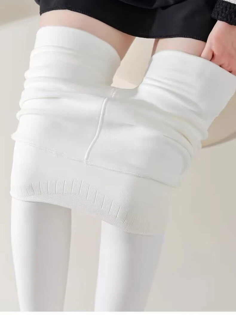 Weiße, mit Fce gefütterte, dünne Damen-Leggings für Erwachsene, Herbst-Winter-Hose, lange Hose, Nylonfaser, 65 % anderes Material 35 %