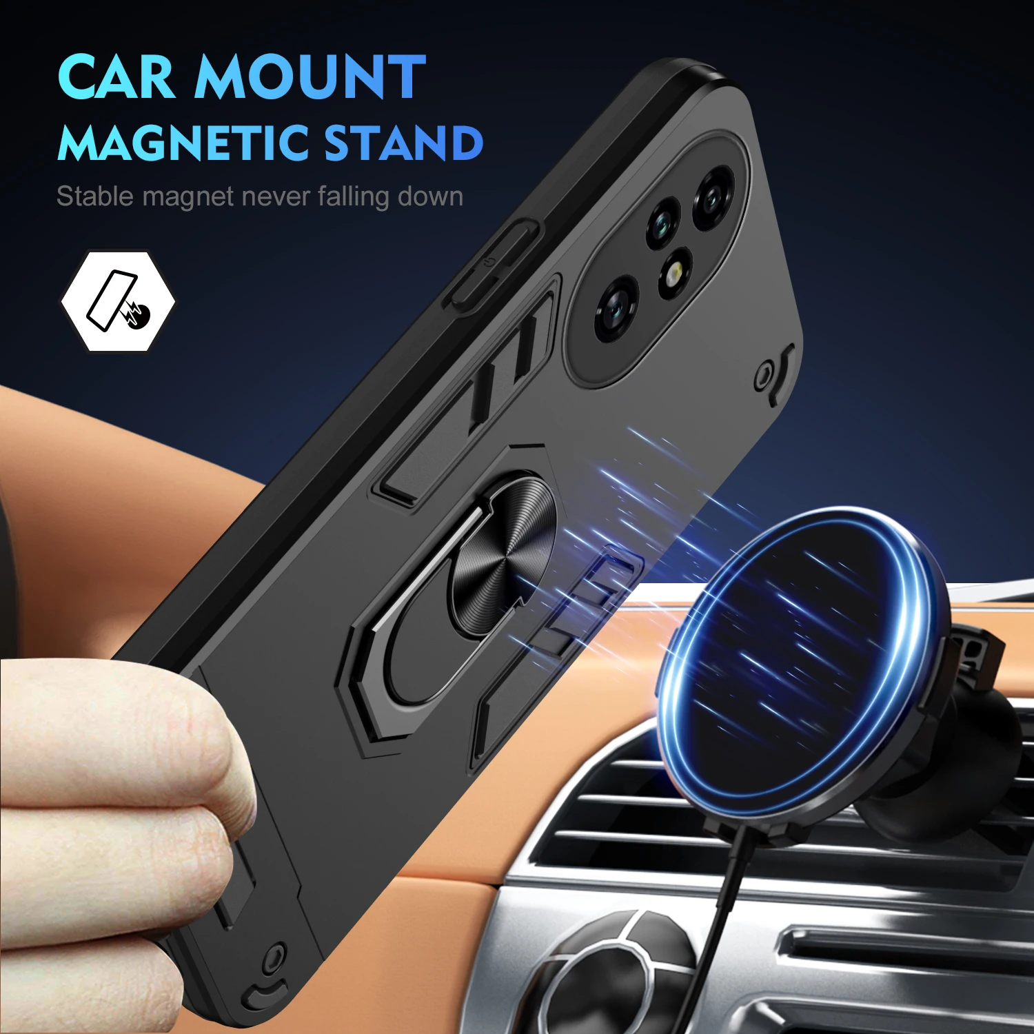 Case for Huawei Honor 200 Pro Lite 5G Car Magnetic Ring Holder Silicone Hard Armor Phone Cover Honor200ProLite ELI-AN00 ELP-AN00