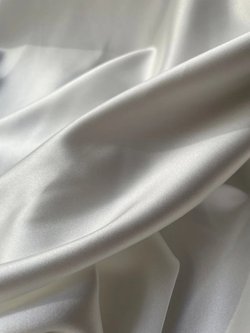 White pearl hanging heavy weight imitation acetate satin fabric sewing wedding dress and evening gown DIY fabric