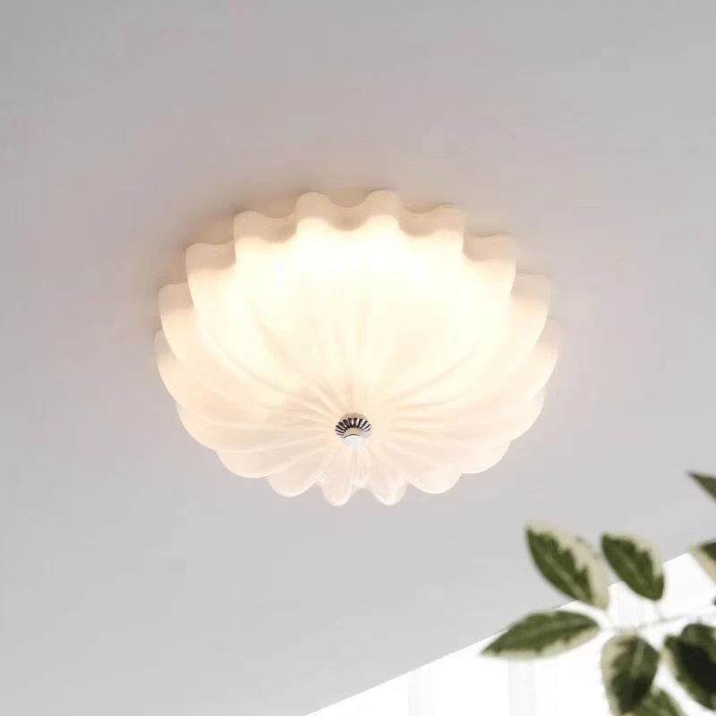 Modern Cream Shell Glass Led Ceiling Lamp French Style Flush Mount Ceiling Light Warm Home Decor Lighting For Bedroom Study Room