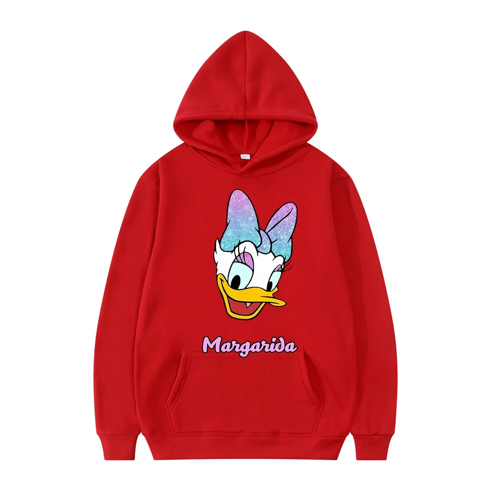 New Kawaii Woman Sweatshirts Pocket Disney Daisy Duck Cartoon Cute Print Clothing Men and Woman Hoodies Autumn Winter Pullover