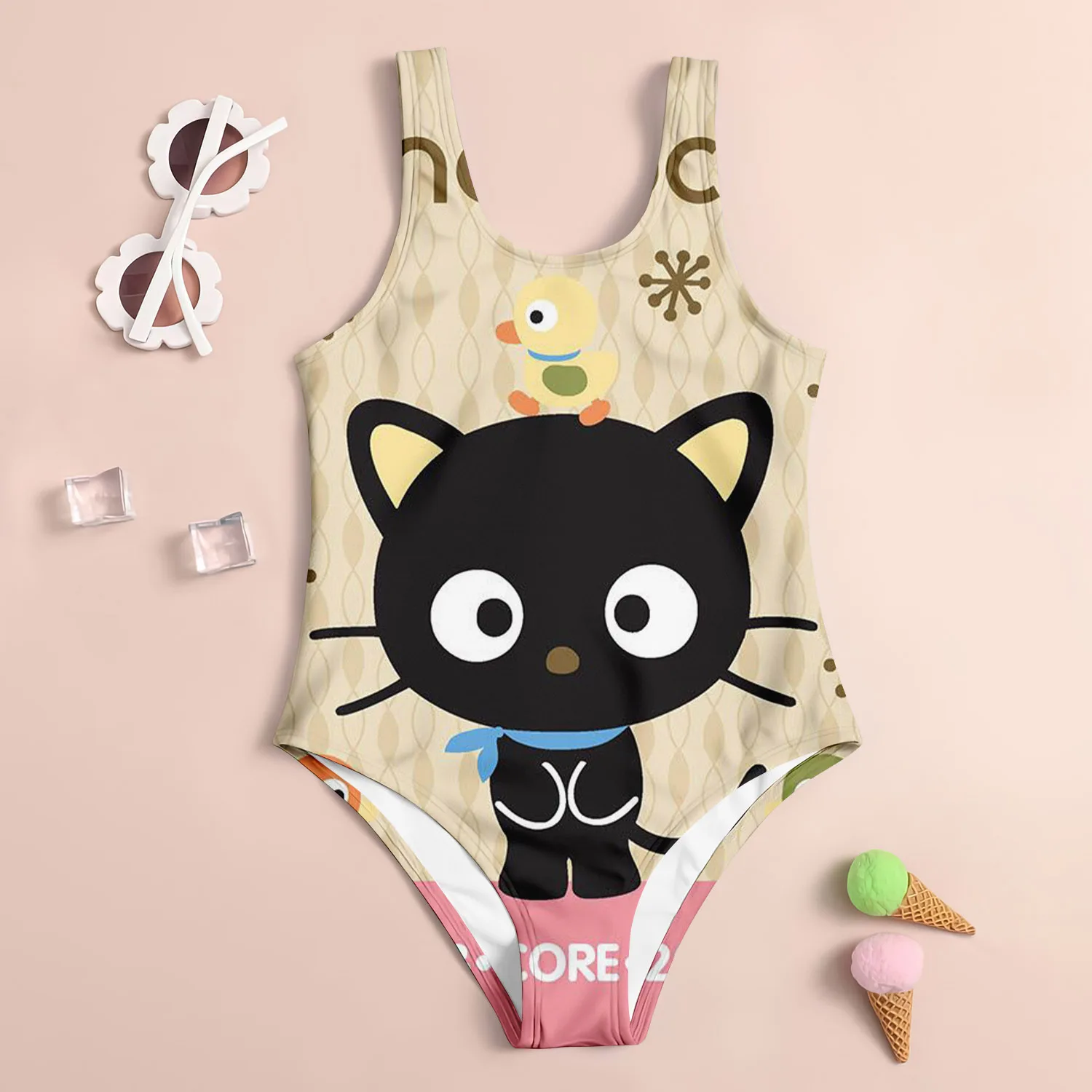 One Piece Sets for Children Adult 3D Chococat Cute Fashion Summer Beach Sanrio Water Suits Beachwear Family Swimsuit 2024  Cute