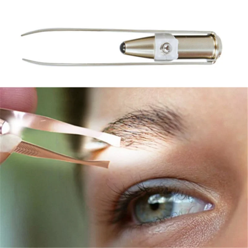 New Fashion Portable Stainless Steel Smart Design Mini Eyebrow Hair Remove Tweezer with LED Light Makeup Tool