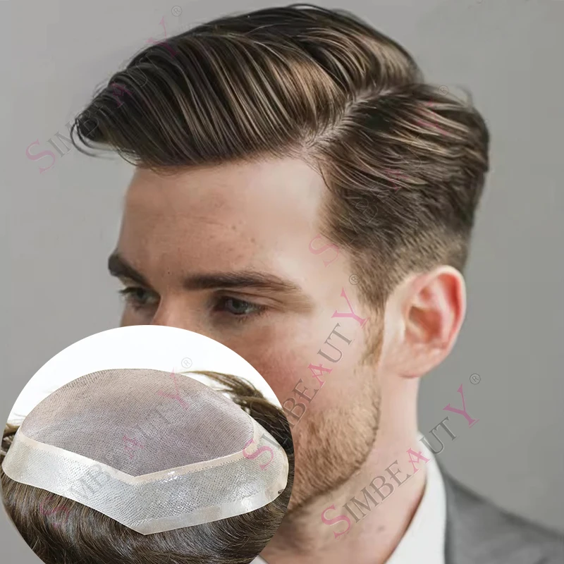 

Light Blonde European Human Hair Man's Wigs Undetectable Fine Mono Pu Base Comfortable Men Toupee Durable Hair System Prosthesis