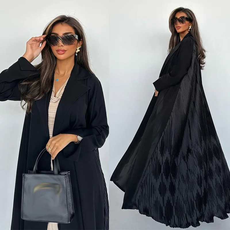 

2025 Arab Muslim New Fashion Women's Solid Color Casual Trendy Loose Long Sleeve Cardigans Female Elegant Abaya Female Clothes
