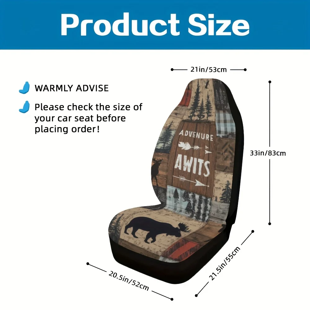 2pcs, Adventure Nature Wildlife Print Car Seat Covers Stylish Design, Fit For Cars, SUVs, Sedans, Trucks, Durable Material, Fro