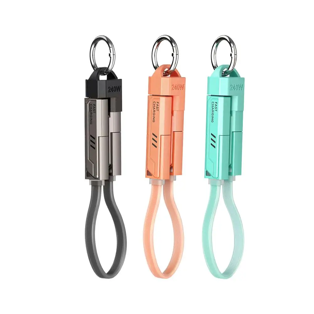 240W Keychain Fast Charging Cable 4 In 1 Type C Charger Cord For IPhone Huawei Mobile Phone Portable Versatile Minimalist