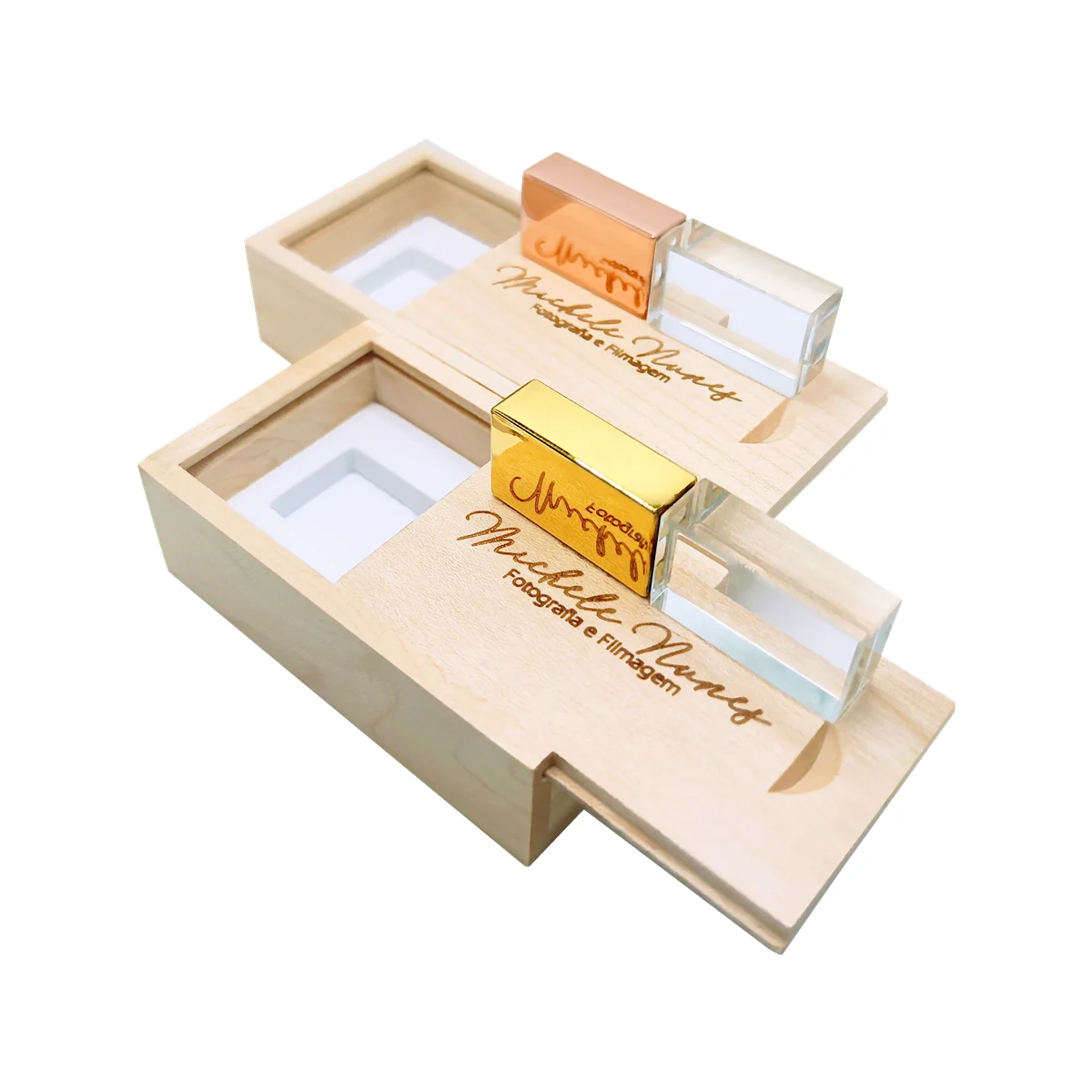 2023 New Free Custom Studio LOGO Color Metal Crystal USB2.0 Flash Drive 4GB 8GB 32GB 64GB 128GB Stick and Maple Box