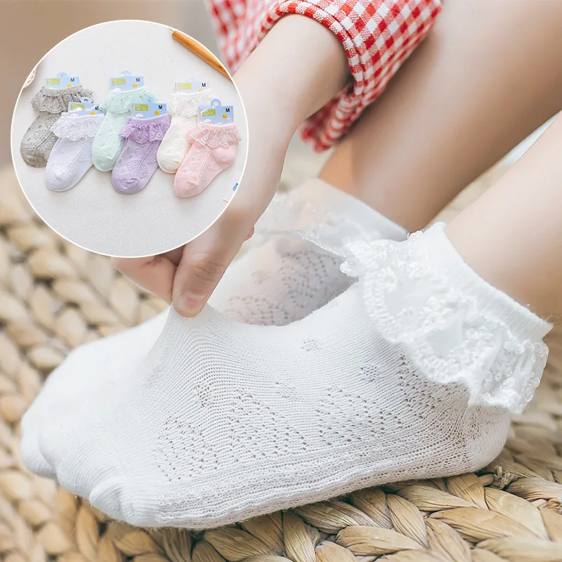 Summer Lace Ruffle Baby Girls Solid Color Sweet Princess Children Socks Infant Newborn Baby Girls Cotton Ankle Socks 1-6 Years