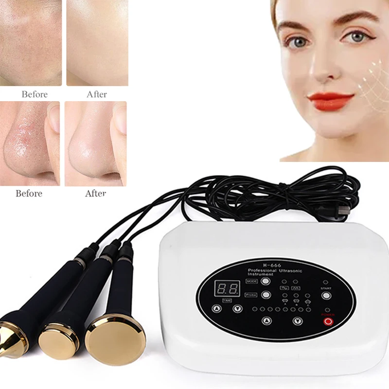 Gesicht Augenmassagegerät Ultraschall Hautpflege Schönheitsmaschine mit 3-Kopf-Facelifting Facial Clean SPA Ultraschall-Schönheitspflegegerät
