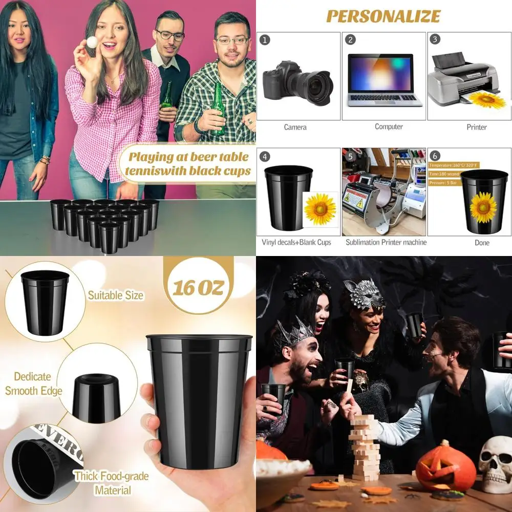 

Bulk 120 Pack 16oz Black Plastic Cups for Parties, Weddings, Picnics, and Holiday Celebrations