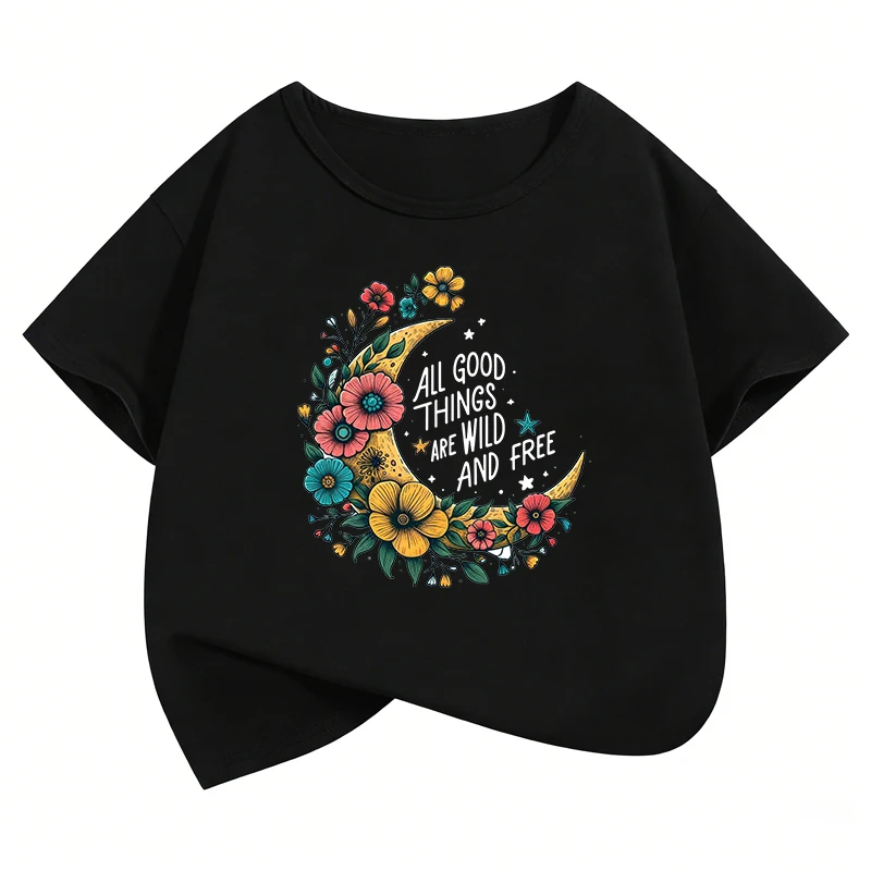 Fashion Star with Floral Design T-Shirt Printed T Shirt Girl