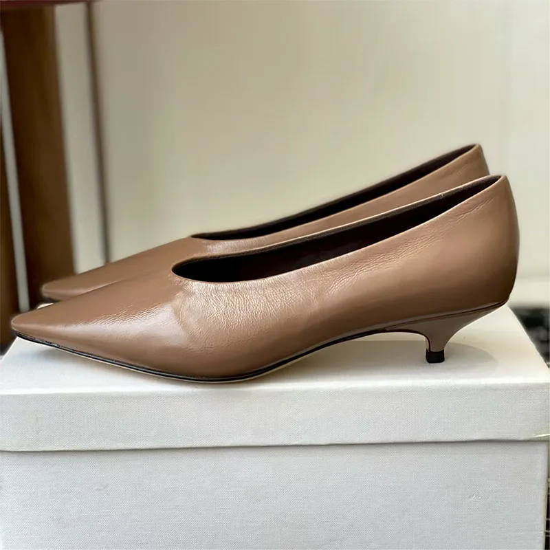 

Classic Kitten Heels Shoes For Women Retro Pointed Toe Mid Heels Shoes Women Comfort Genuine Leather Office Career Pumps Woman