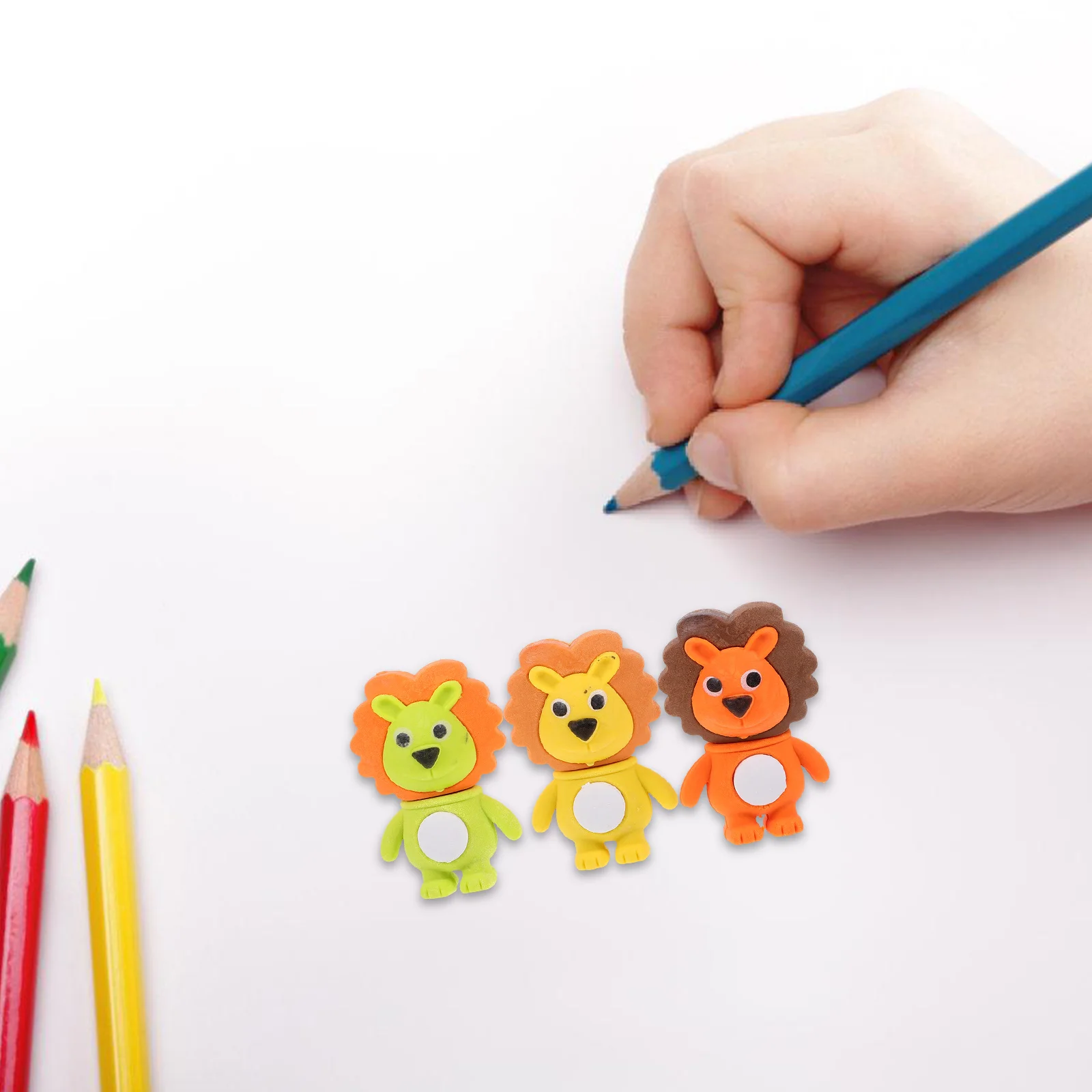 

24pcs 3D Lion Shaped Erasers Cute Mini School Supplies Multi Color Material Kids Toy Wear Resistant Student Use