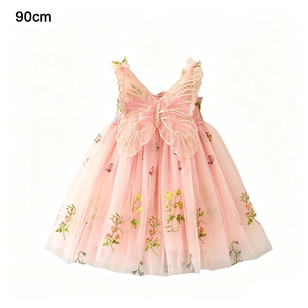 Stylish Mesh Fabric Princess Dress Suspender Design Puff Skirt Tutu Dress 3D Wings Chiffon Material Fairy Dress Wedding Party
