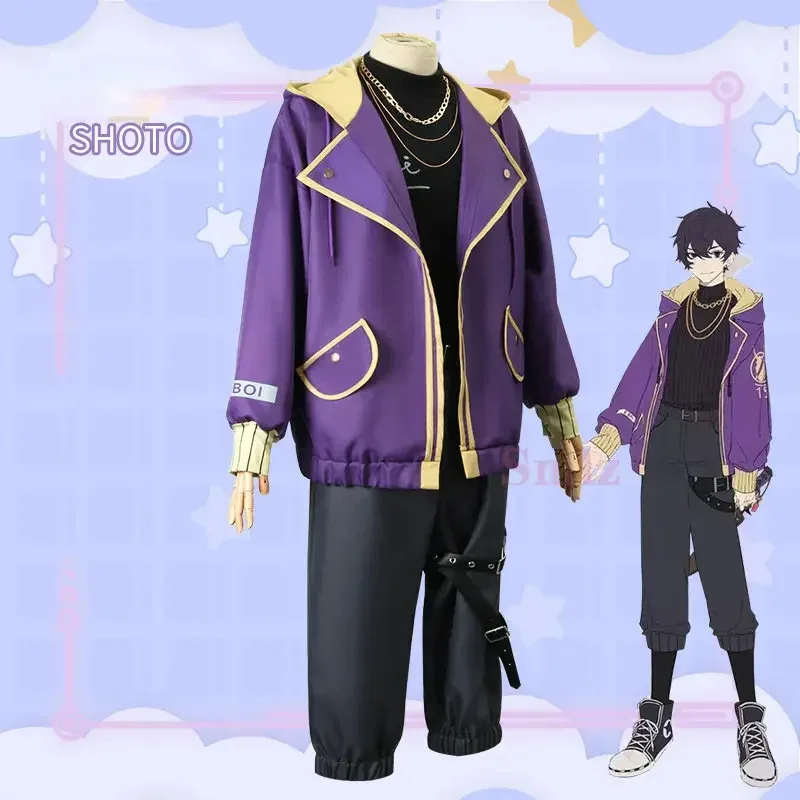 

Shoto Shxtou Cosplay Anime VTuber Cosplay Costume Men Fancy Party Suit Wig Shoes Purple Jacket Halloween Carnival Uniform