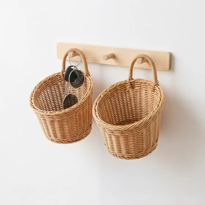 【M】Hand-Woven Hanging Storage Baskets Wall Hanging Basket Boho Style Kitchen Ginger Garlic Scallion Egg Fruit Storage Box