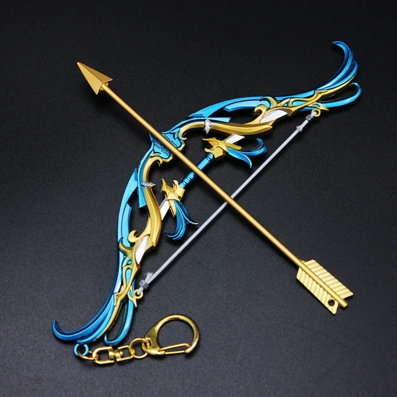 Genshin Impact Game Peripheral 17CM Poem of Final Lamentation Bow and Arrow Weapon Model Key Chain Pendant Cosplay Weapon Toy